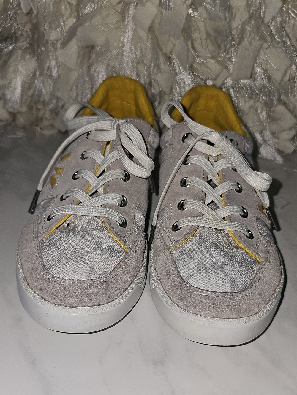 Michael Kors Light Gray and Yellow Logo-Accent Sneakers